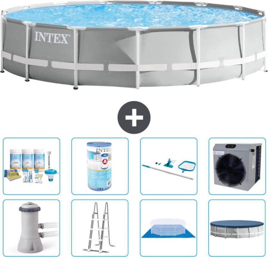 Intex Prism Frame Intex Rond Prism Frame Zwembad 457 x 107 cm Grijs Inclusief Pomp Ladder Grondzeil Afdekzeil Onderhoudspakket Filter Schoonmaakset Warmtepomp