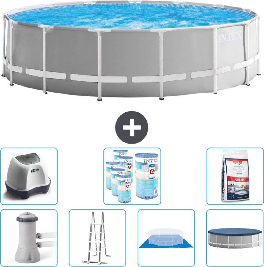 Intex Prism Frame Intex Rond Prism Frame Zwembad 457 x 122 cm Grijs Inclusief Pomp Ladder Grondzeil Afdekzeil Zoutwatersysteem Filters Zwembadzout