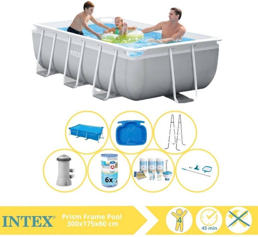 Intex Prism Frame Zwembad Opzetzwembad 300x175x80 cm Inclusief Solarzeil Onderhoudspakket Filter Onderhoudsset en Voetenbad