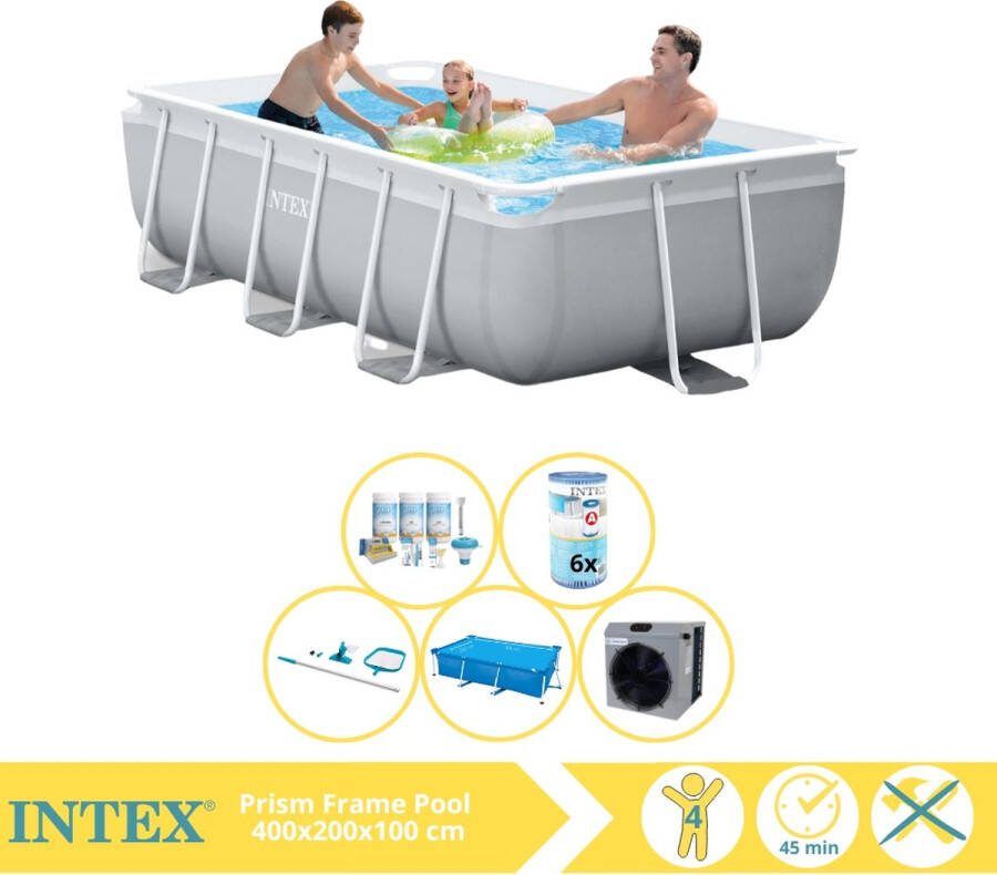 Intex Prism Frame Zwembad Opzetzwembad 300x175x80 cm Inclusief Solarzeil Onderhoudspakket Filter Onderhoudsset en Warmtepomp CP