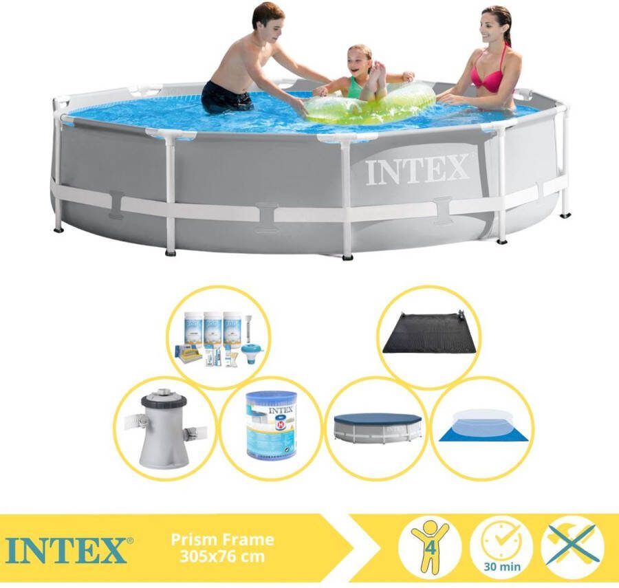 Intex Prism Frame Zwembad Opzetzwembad 305x76 cm Inclusief Afdekzeil Onderhoudspakket Filter Grondzeil en Solar Mat