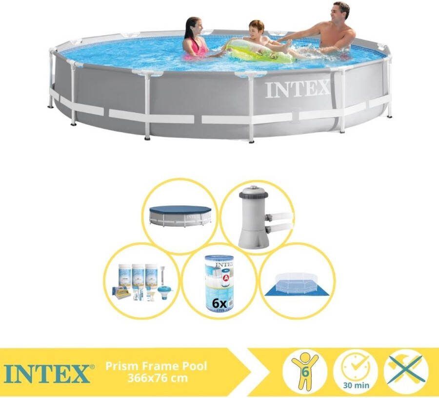 Intex Prism Frame Zwembad Opzetzwembad 366x76 cm Inclusief Afdekzeil Onderhoudspakket Filter en Grondzeil