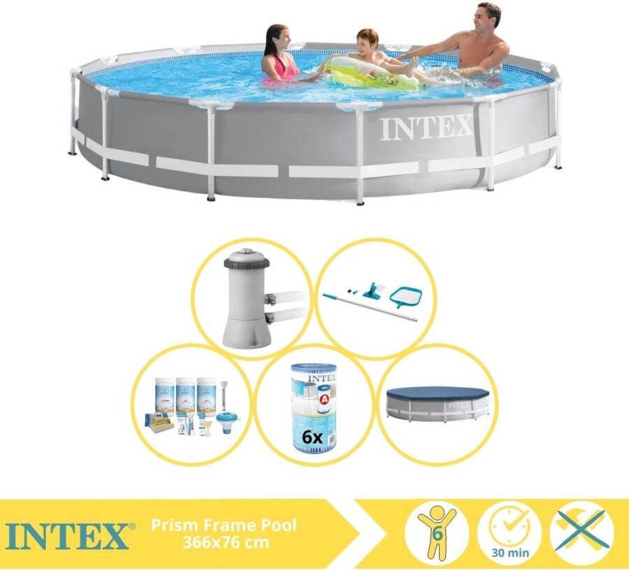Intex Prism Frame Zwembad Opzetzwembad 366x76 cm Inclusief Afdekzeil Onderhoudspakket Filter en Onderhoudsset