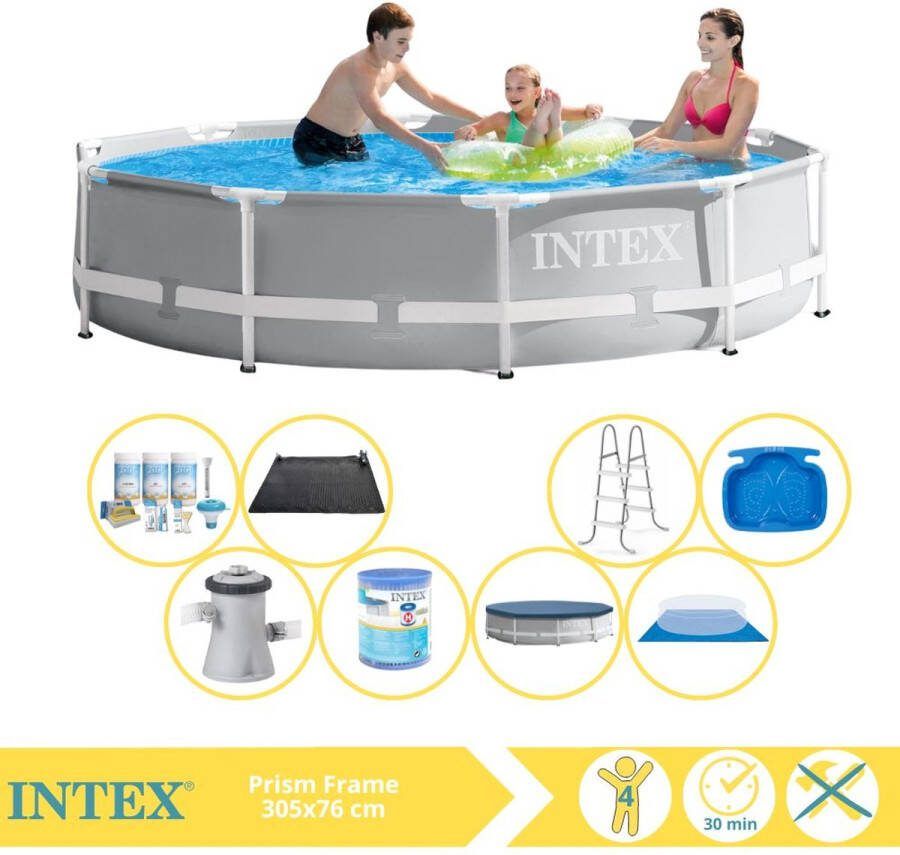 Intex Prism Frame Zwembad Opzetzwembad 366x76 cm Inclusief Afdekzeil Onderhoudspakket Filter Grondzeil Solar Mat Trap en Voetenbad