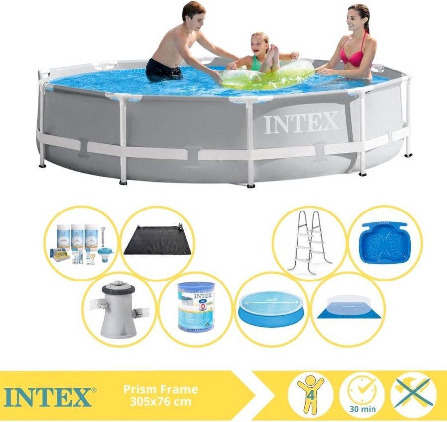 Intex Prism Frame Zwembad Opzetzwembad 366x76 cm Inclusief Solarzeil Onderhoudspakket Filter Grondzeil Solar Mat Trap en Voetenbad