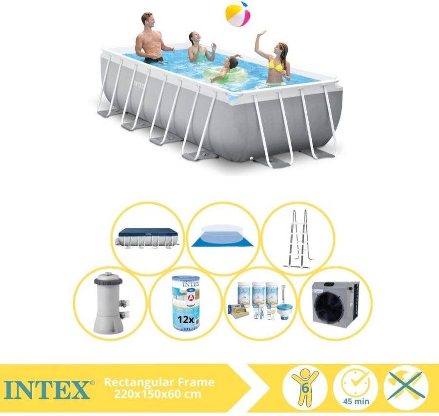 Intex Prism Frame Zwembad Opzetzwembad 400x200x100 cm Inclusief Afdekzeil Onderhoudspakket Filter Grondzeil en Warmtepomp CP