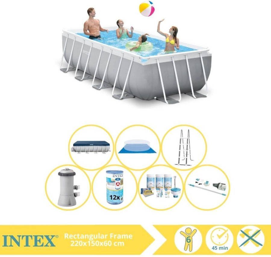 Intex Prism Frame Zwembad Opzetzwembad 400x200x100 cm Inclusief Afdekzeil Onderhoudspakket Filter Grondzeil Stofzuiger en Voetenbad