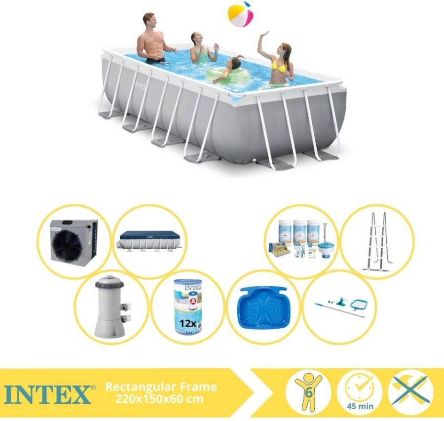 Intex Prism Frame Zwembad Opzetzwembad 400x200x100 cm Inclusief Afdekzeil Onderhoudspakket Filter Onderhoudsset Voetenbad en Warmtepomp CP