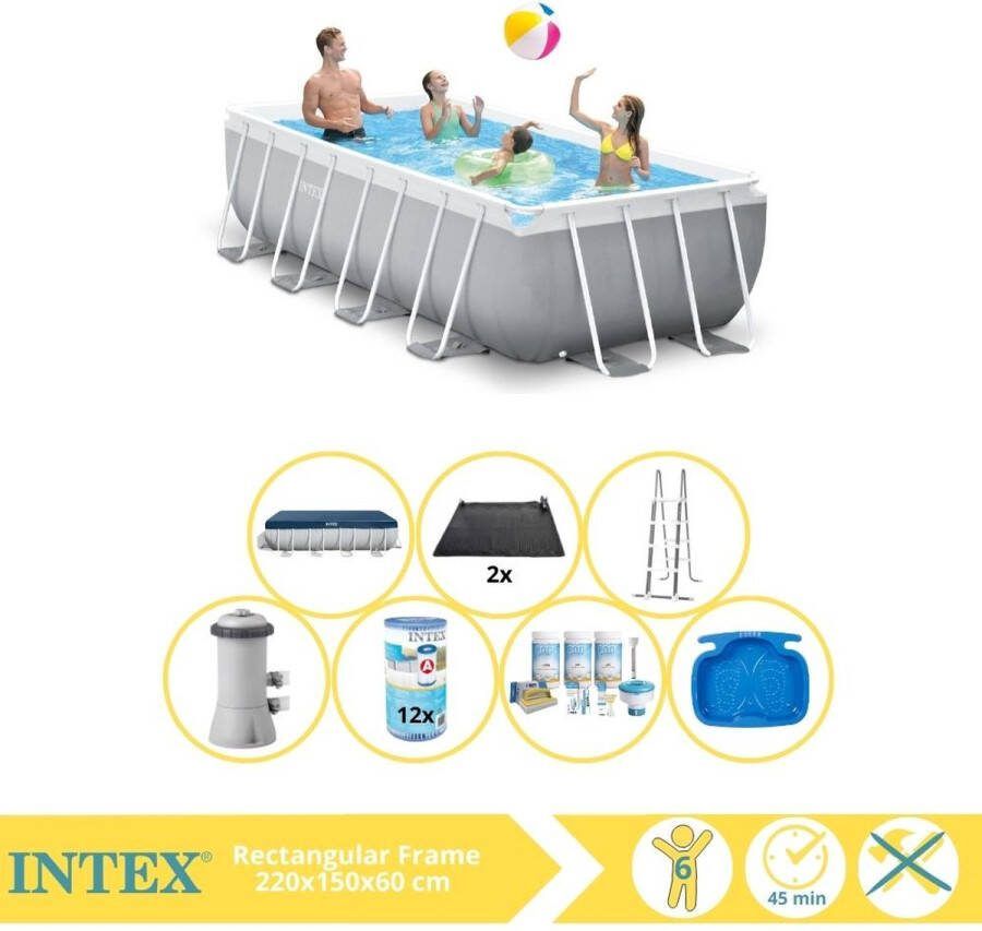 Intex Prism Frame Zwembad Opzetzwembad 400x200x100 cm Inclusief Afdekzeil Onderhoudspakket Filter Solar Mat en Voetenbad