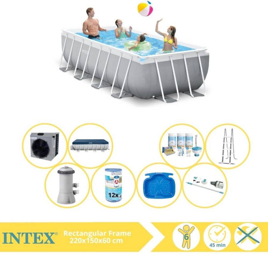 Intex Prism Frame Zwembad Opzetzwembad 400x200x100 cm Inclusief Afdekzeil Onderhoudspakket Filter Stofzuiger Voetenbad en Warmtepomp CP