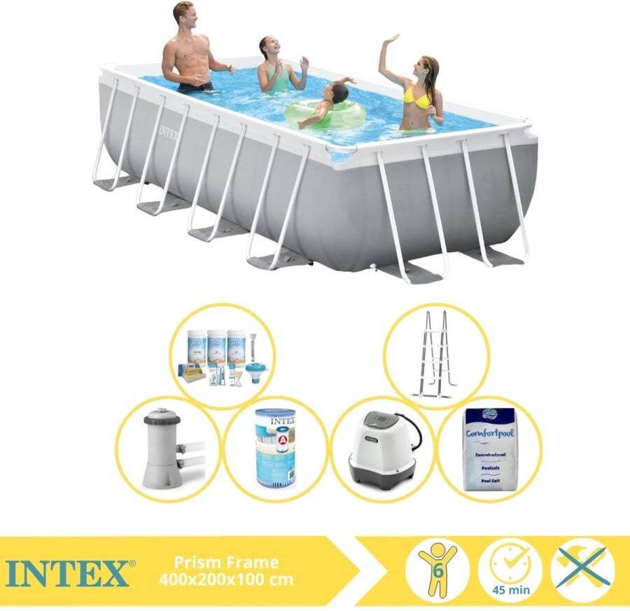 Intex Prism Frame Zwembad Opzetzwembad 400x200x100 cm Inclusief Filter Zoutsysteem en Zout