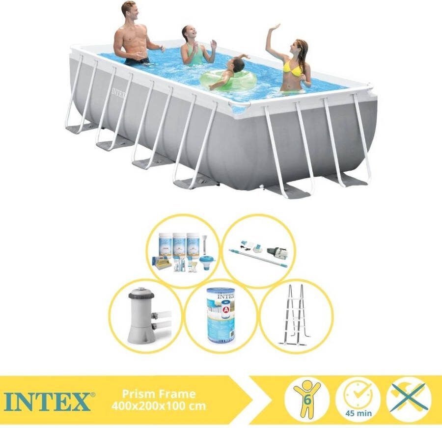 Intex Prism Frame Zwembad Opzetzwembad 400x200x100 cm Inclusief Onderhoudspakket Filter en Stofzuiger