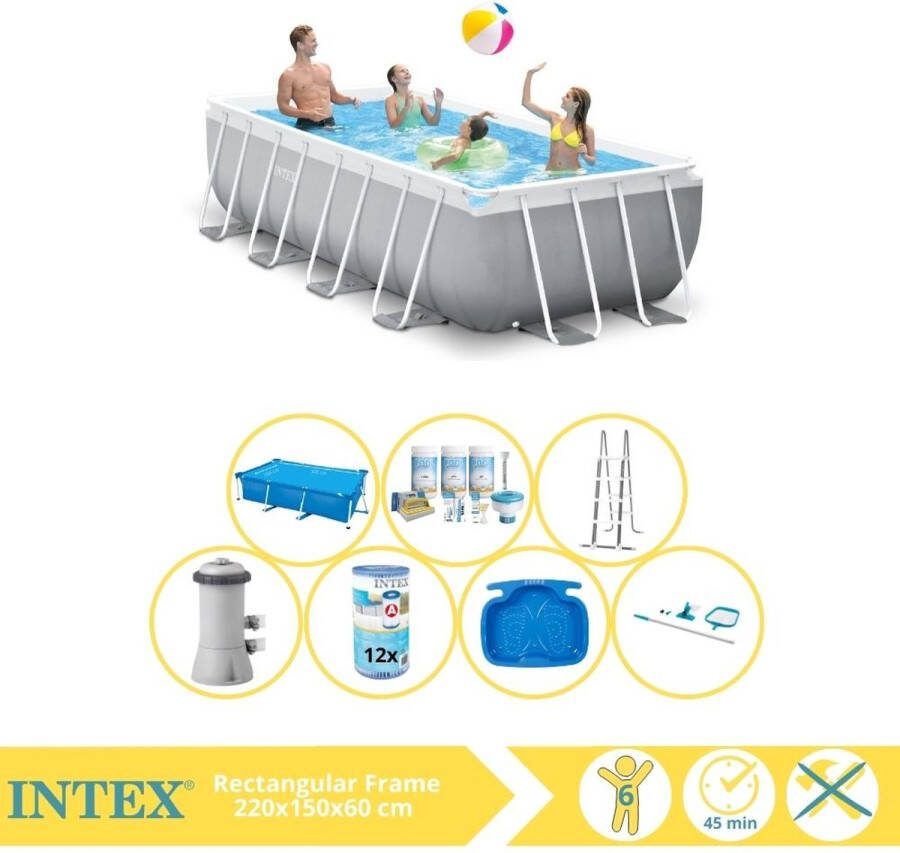 Intex Prism Frame Zwembad Opzetzwembad 400x200x100 cm Inclusief Solarzeil Onderhoudspakket Filter Onderhoudsset en Voetenbad