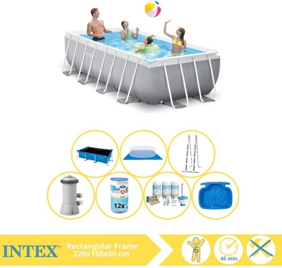 Intex Prism Frame Zwembad Opzetzwembad 400x200x100 cm Inclusief Solarzeil Pro Onderhoudspakket Filter Grondzeil en Voetenbad