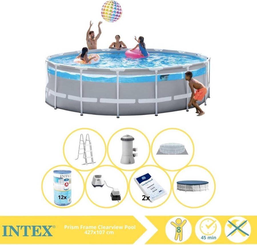 Intex Prism Frame Zwembad Opzetzwembad 427x107 cm Inclusief Filter Zoutsysteem en Zout