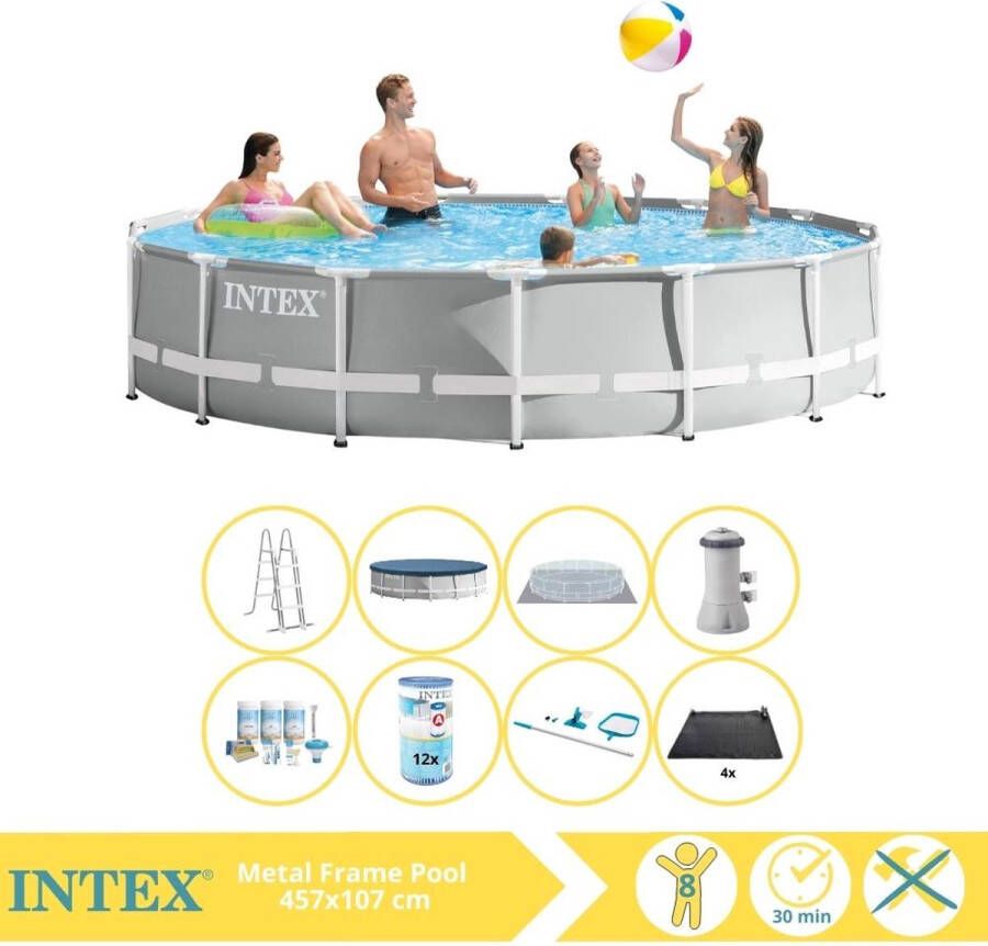 Intex Prism Frame Zwembad Opzetzwembad 457x107 cm Inclusief Onderhoudspakket Filter Onderhoudsset en Voetenbad