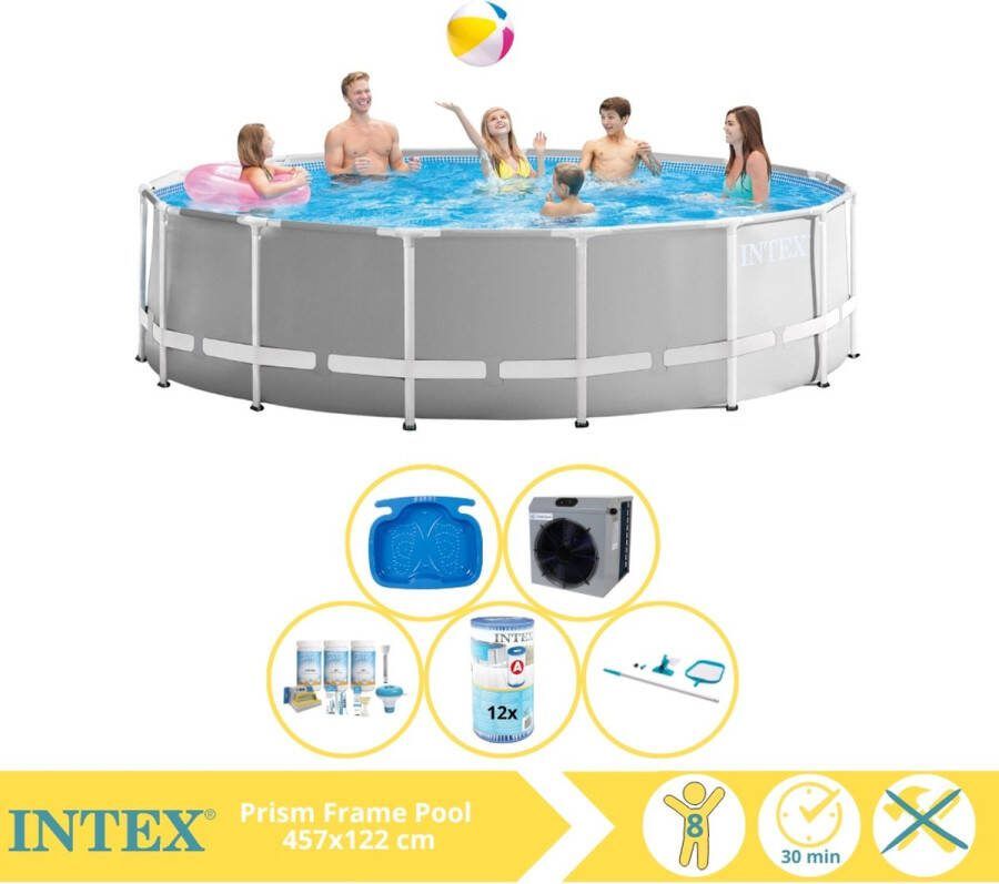 Intex Prism Frame Zwembad Opzetzwembad 457x122 cm Inclusief Onderhoudspakket Filter Onderhoudsset Voetenbad en Warmtepomp CP