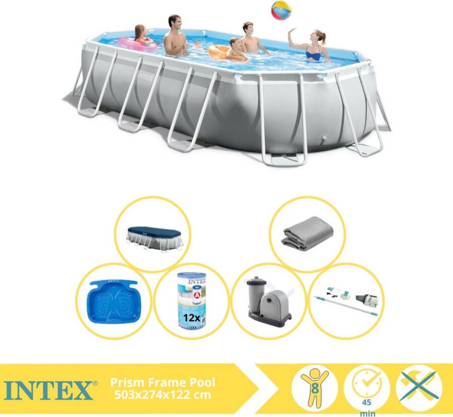 Intex Prism Frame Zwembad Opzetzwembad 503x274x122 cm Inclusief Onderhoudspakket Filter Stofzuiger en Solar Mat