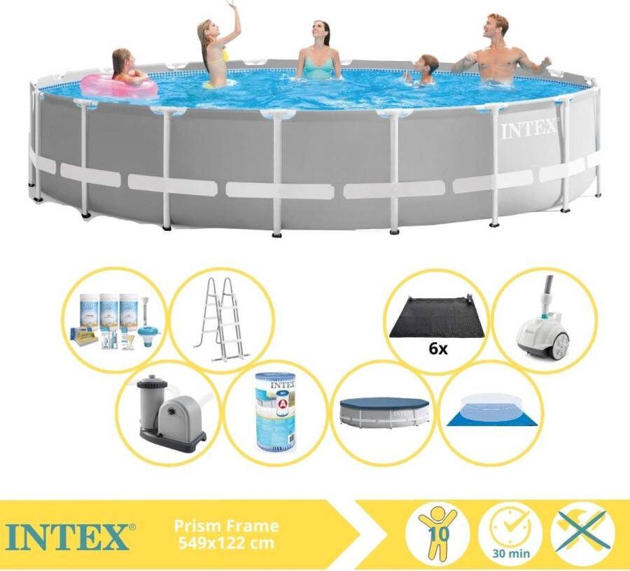 Intex Prism Frame Zwembad Opzetzwembad 549x122 cm Inclusief Onderhoudspakket Filter Zwembad Stofzuiger en Solar Mat