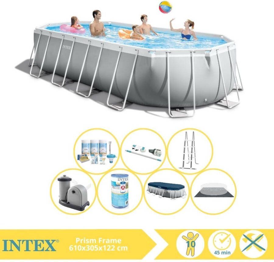 Intex Prism Frame Zwembad Opzetzwembad 610x305x122 cm Inclusief Onderhoudspakket Filter en Stofzuiger