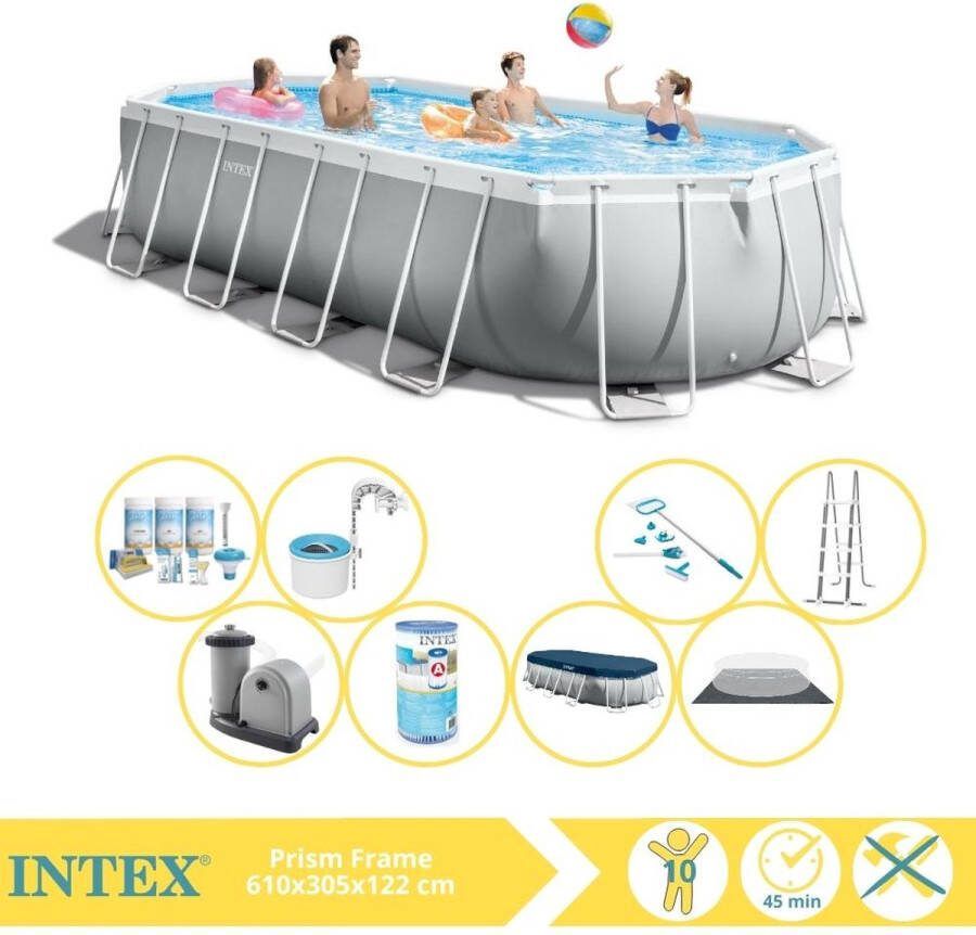 Intex Prism Frame Zwembad Opzetzwembad 610x305x122 cm Inclusief Onderhoudspakket Filter Onderhoudsset en Skimmer