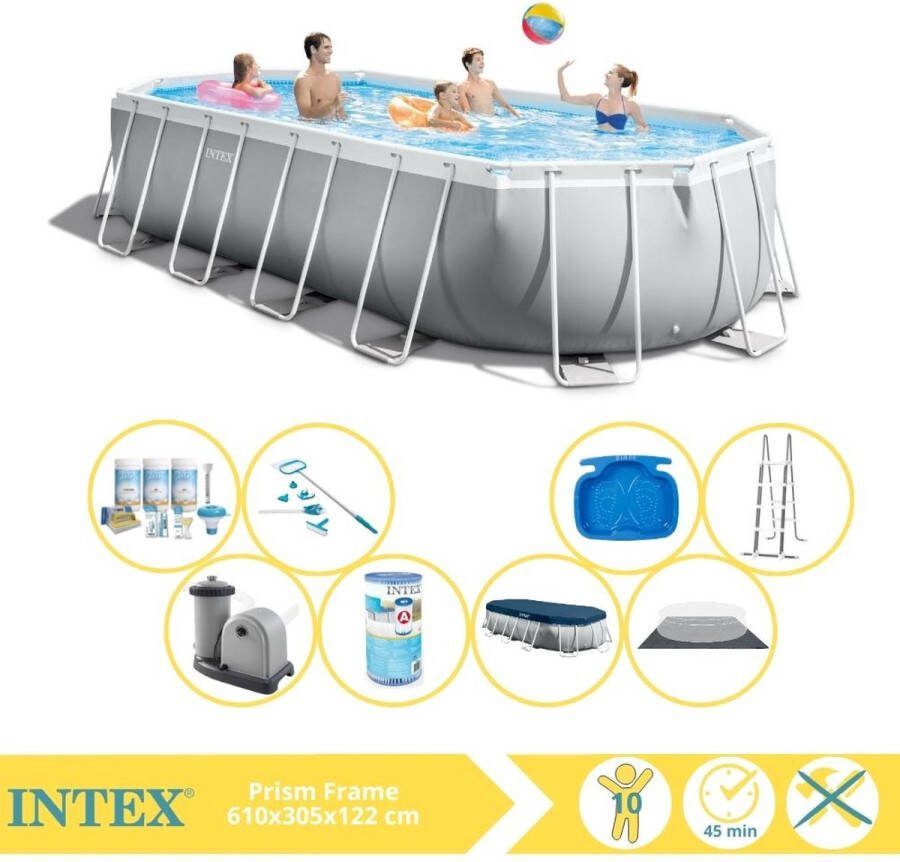 Intex Prism Frame Zwembad Opzetzwembad 610x305x122 cm Inclusief Onderhoudspakket Filter Onderhoudsset en Voetenbad