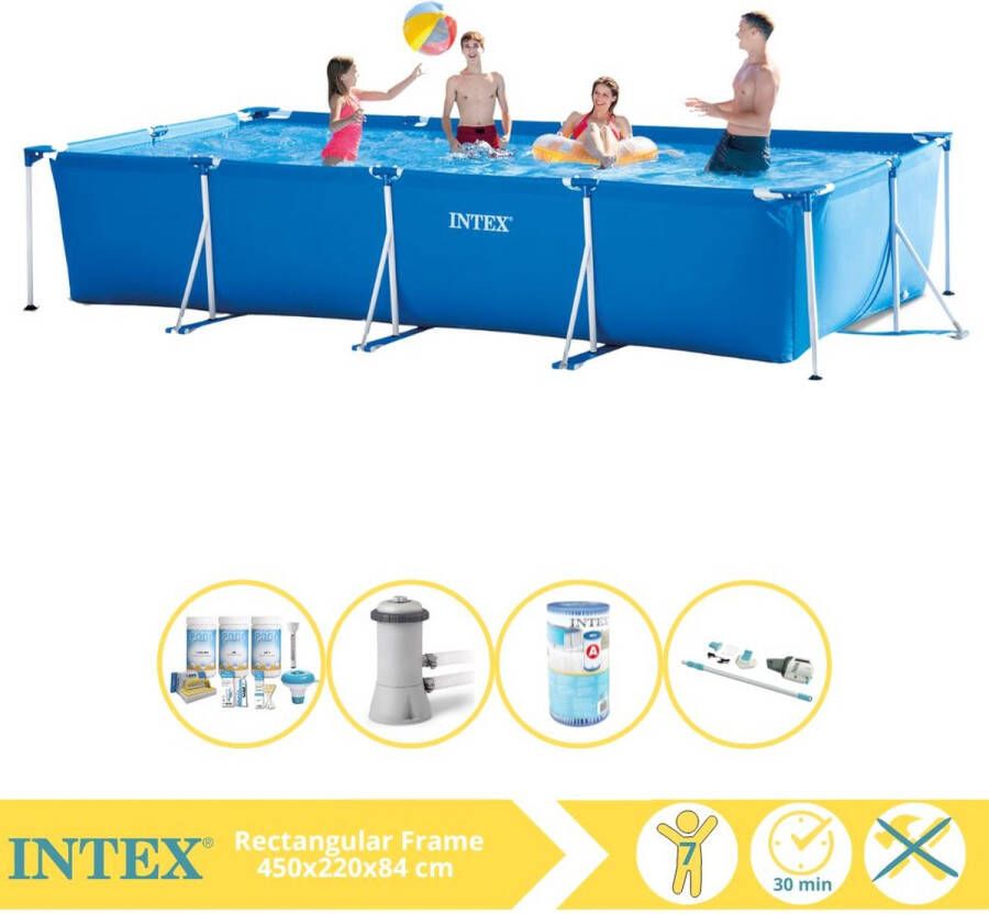 Intex Rectangular Frame Zwembad Opzetzwembad 450x220x84 cm Inclusief Onderhoudspakket Filter en Stofzuiger