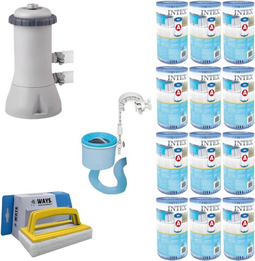 Intex Skimmer & Filterpomp 3407 L u & 12 Filters Type A & Ways Scrubborstel