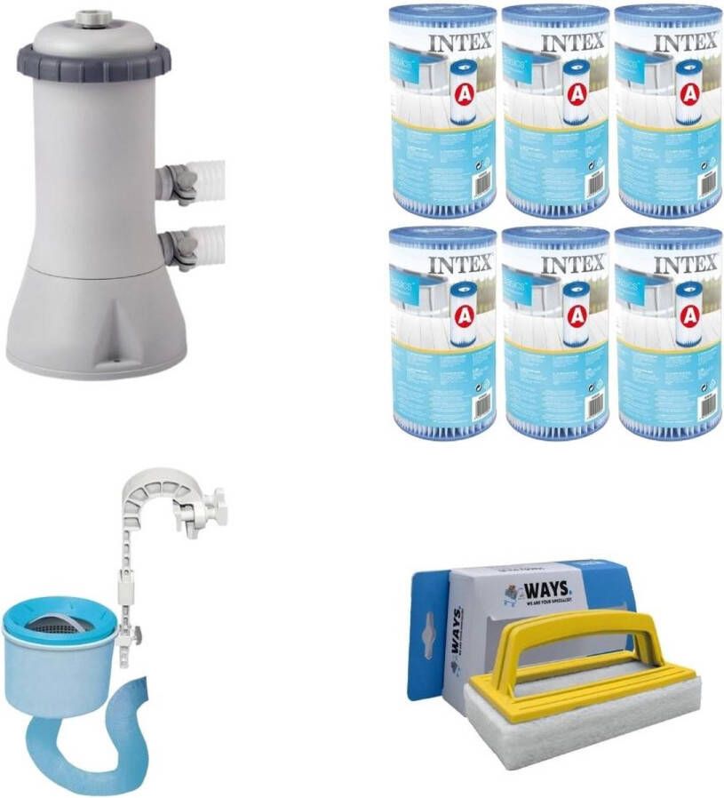 Intex Skimmer & Filterpomp 3407 L u & 6 Filters Type A & Ways Scrubborstel