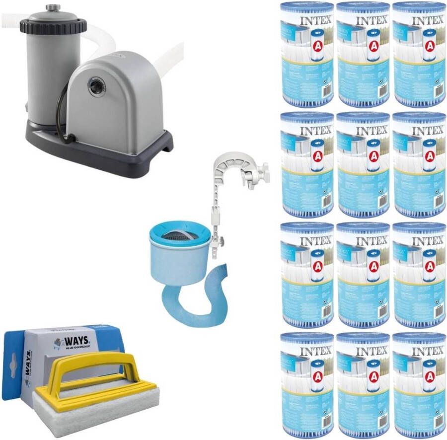 Intex Skimmer & Filterpomp 5678 L u & 12 Filters Type A & Ways Scrubborstel