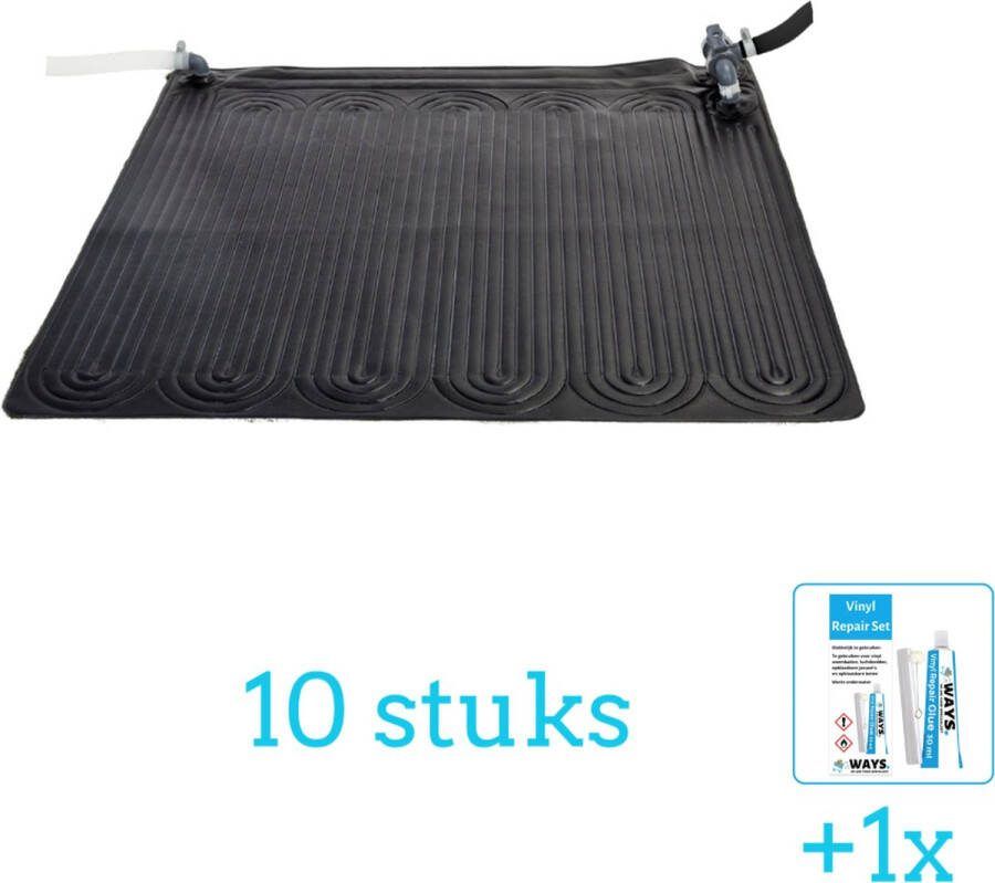 Intex Solar Mat Zwembad Verwarming 28685 10 stuks Voordeelverpakking Inclusief WAYS Reparatiesetje (1 stuks) Verwarming voor Zwembad Zonneverwarming Zwembadverwarming Geschikt voor alle filterpompen met 32 en 38 mm