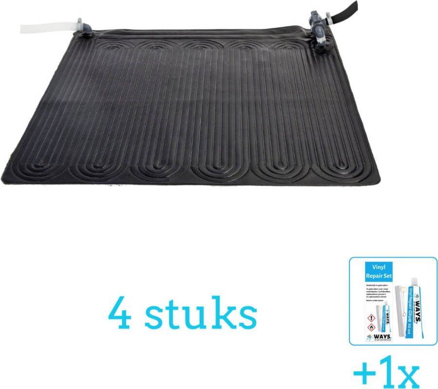 Intex Solar Mat Zwembad Verwarming 28685 4 stuks Voordeelverpakking Inclusief WAYS Reparatiesetje (1 stuks) Verwarming voor Zwembad Zonneverwarming Zwembadverwarming Geschikt voor alle filterpompen met 32 en 38 mm