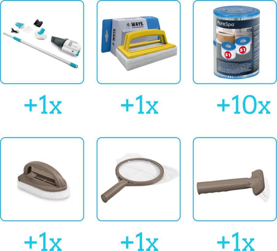 Intex Spa Onderhoudsset Startersset Onderhoud Spa bevat Schoonmaaksets Stofzuiger Scrubborstel en Filters Spa Onderhoud Startersset Onderhoud voor Spa Geschikt voor alle type Spa's (4-delig)