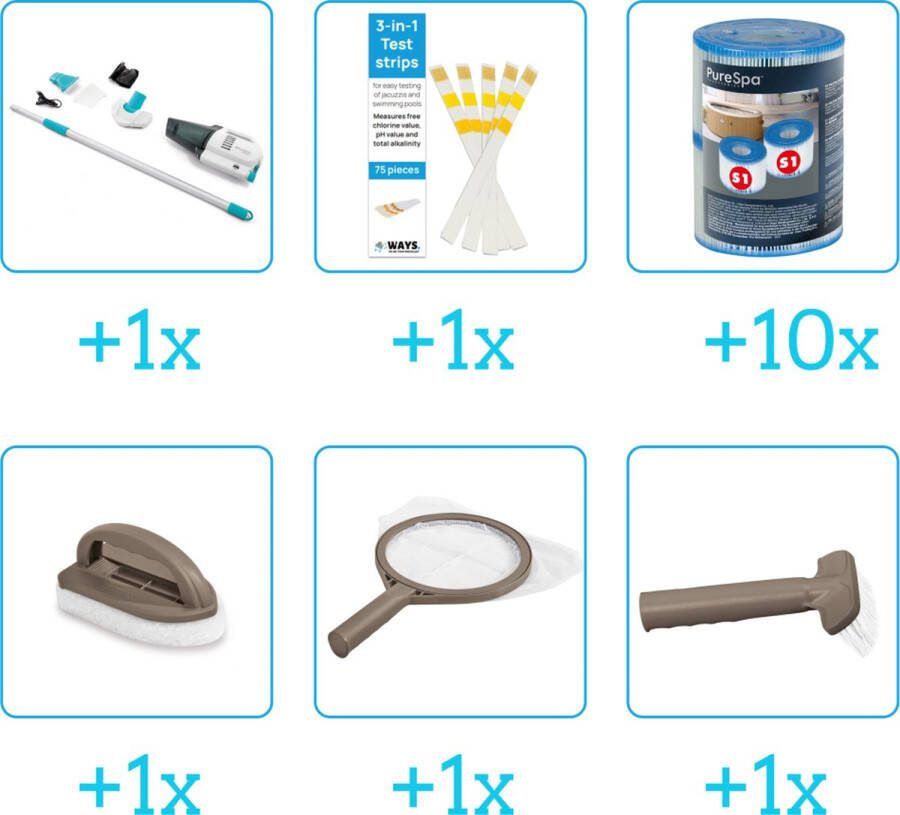 Intex Spa Onderhoudsset Startersset Onderhoud Spa bevat Schoonmaaksets Stofzuiger Testrips en Filters Spa Onderhoud Startersset Onderhoud voor Spa Geschikt voor alle type Spa's (4-delig)