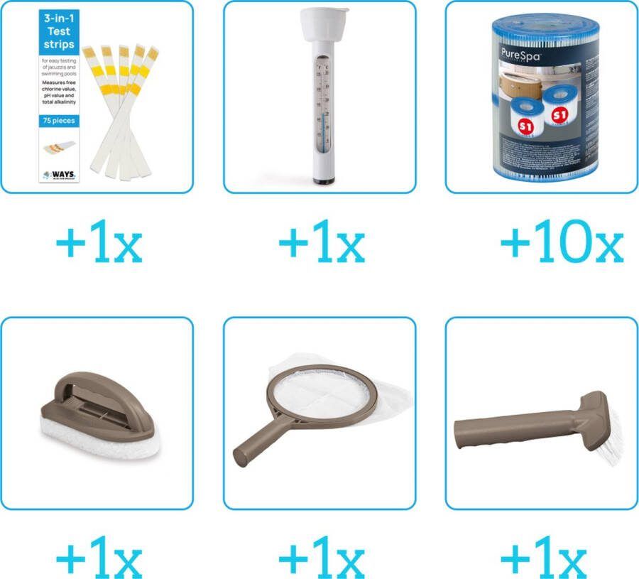 Intex Spa Onderhoudsset Startersset Onderhoud Spa bevat Schoonmaaksets Testrips Thermometer en Filters Spa Onderhoud Startersset Onderhoud voor Spa Geschikt voor alle type Spa's (4-delig)