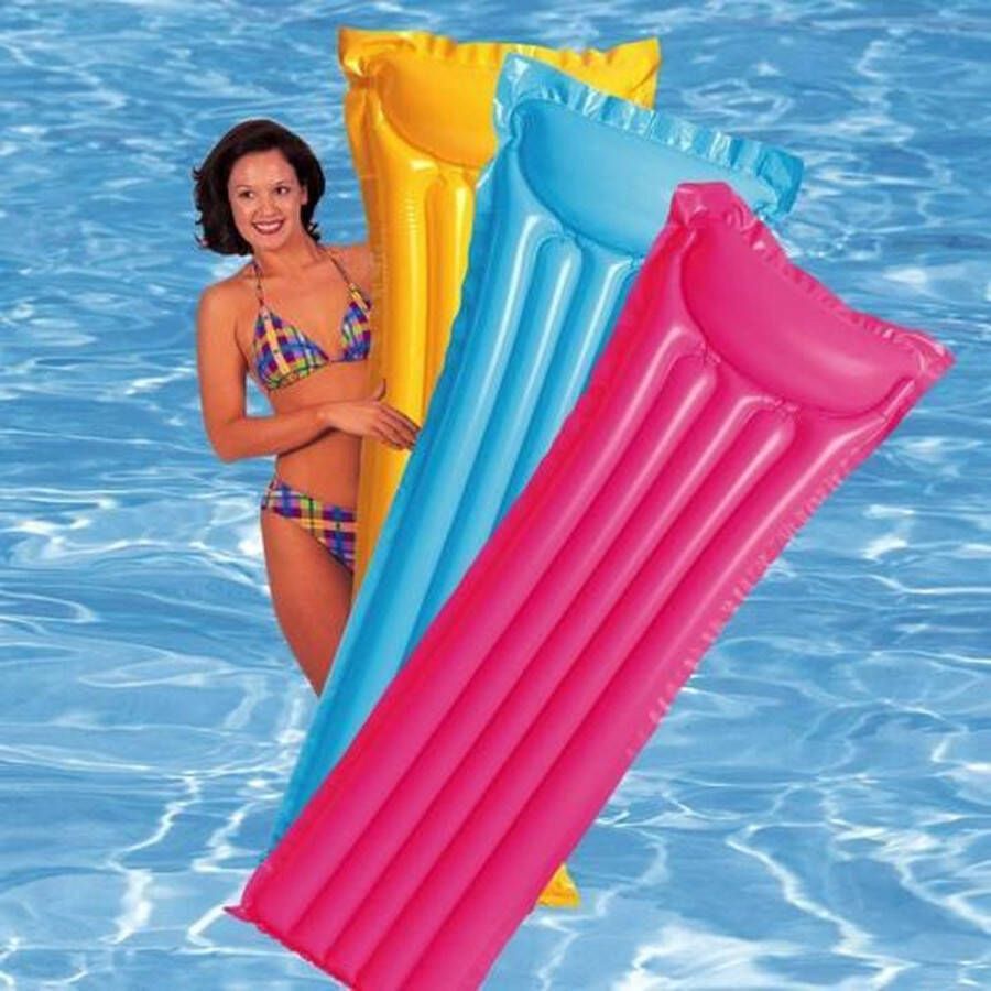 Intex Stevig Vinyl 3 Felle Kleuren Zwembad Luchtmatras Set 3 Stuks 183x69 cm Roze geel en blauw Opblaasbaar Luchtmatras Drijvend Zwembad Speelgoed Drijvende Ligbed