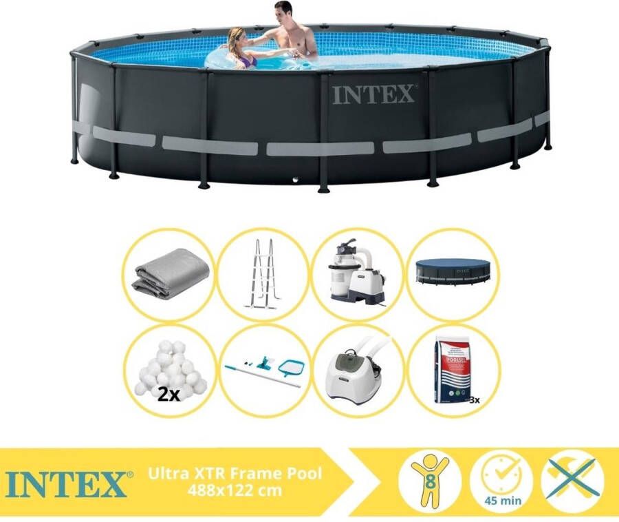 Intex Ultra XTR Frame Zwembad Opzetzwembad 488x122 cm Inclusief Filterbollen Onderhoudsset Zoutsysteem en Zout