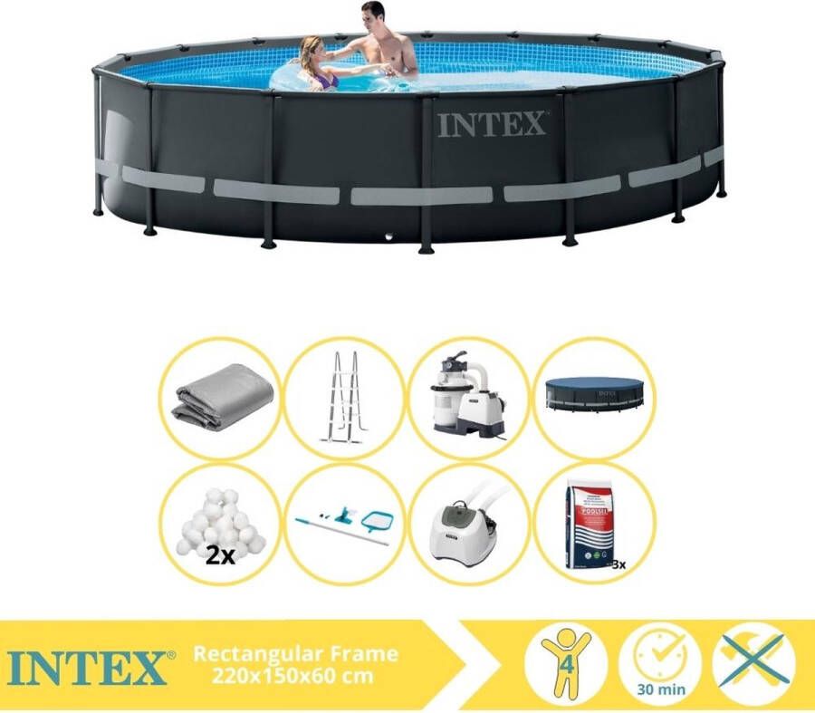 Intex Ultra XTR Frame Zwembad Opzetzwembad 488x122 cm Inclusief Glasparels Onderhoudsset Zoutsysteem en Zout