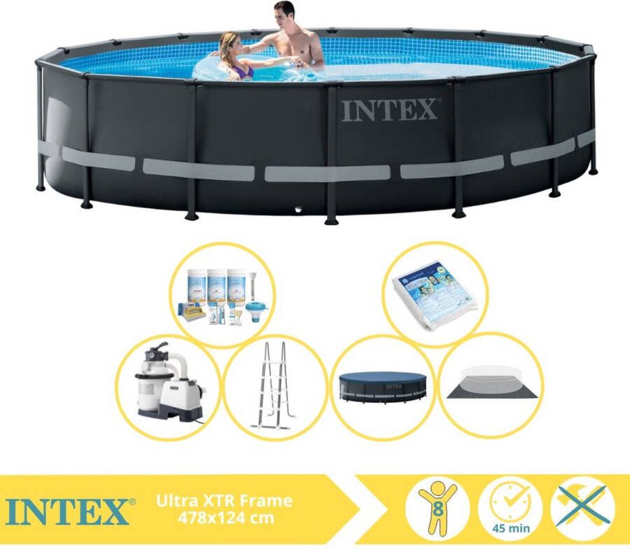 Intex Ultra XTR Frame Zwembad Opzetzwembad 488x122 cm Inclusief Onderhoudspakket en Glasparels