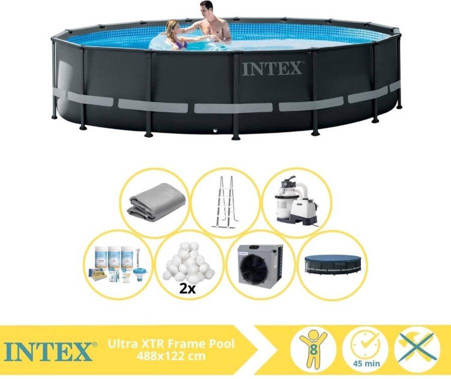 Intex Ultra XTR Frame Zwembad Opzetzwembad 488x122 cm Inclusief Onderhoudspakket Filterbollen en Warmtepomp CP