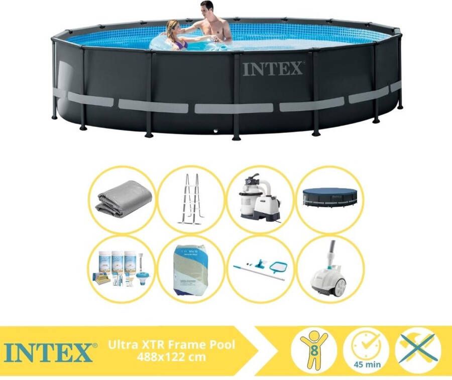 Intex Ultra XTR Frame Zwembad Opzetzwembad 488x122 cm Inclusief Onderhoudspakket Filterzand Onderhoudsset en Zwembad Stofzuiger