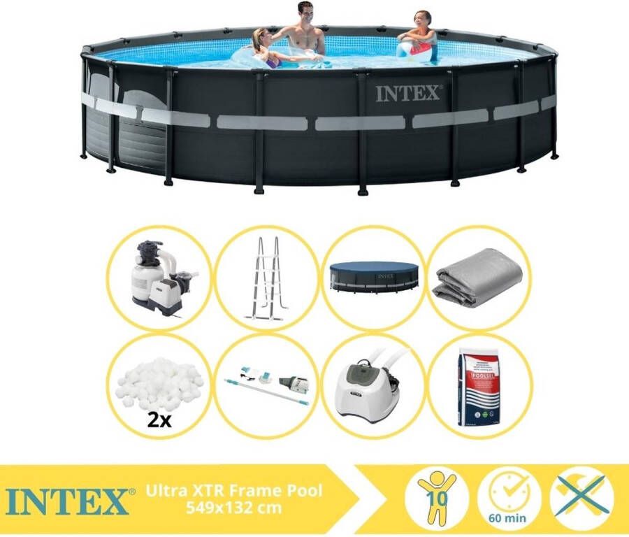 Intex Ultra XTR Frame Zwembad Opzetzwembad 549x132 cm Inclusief Filterbollen Onderhoudsset Zoutsysteem en Zout