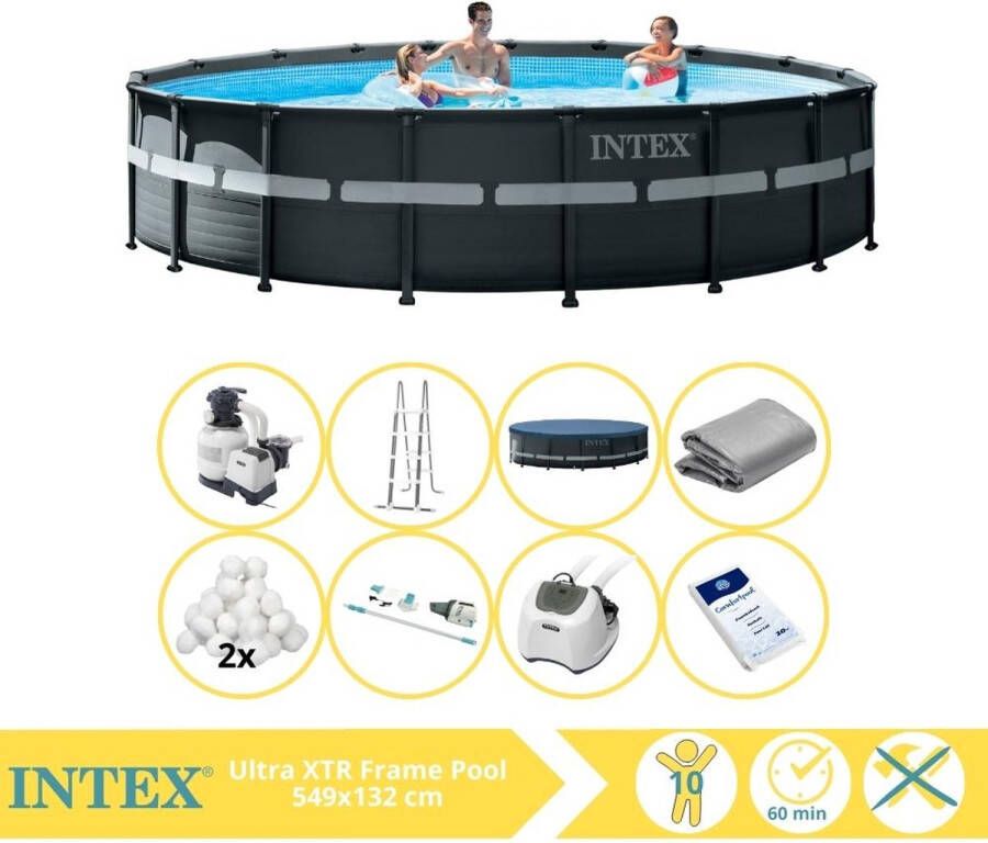 Intex Ultra XTR Frame Zwembad Opzetzwembad 549x132 cm Inclusief Filterbollen Stofzuiger Zoutsysteem en Zout