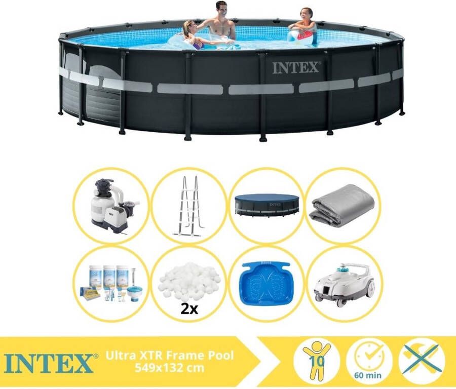 Intex Ultra XTR Frame Zwembad Opzetzwembad 549x132 cm Inclusief Onderhoudspakket Filterbollen Zwembad Stofzuiger en Voetenbad