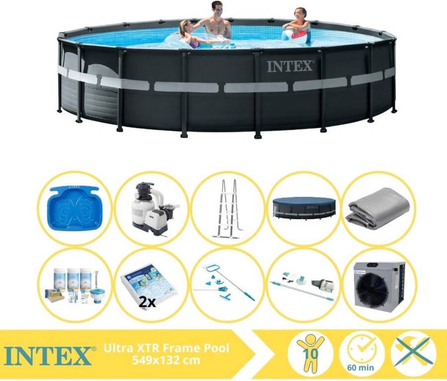 Intex Ultra XTR Frame Zwembad Opzetzwembad 549x132 cm Inclusief Onderhoudspakket Glasparels Onderhoudsset Stofzuiger Voetenbad en Warmtepomp CP