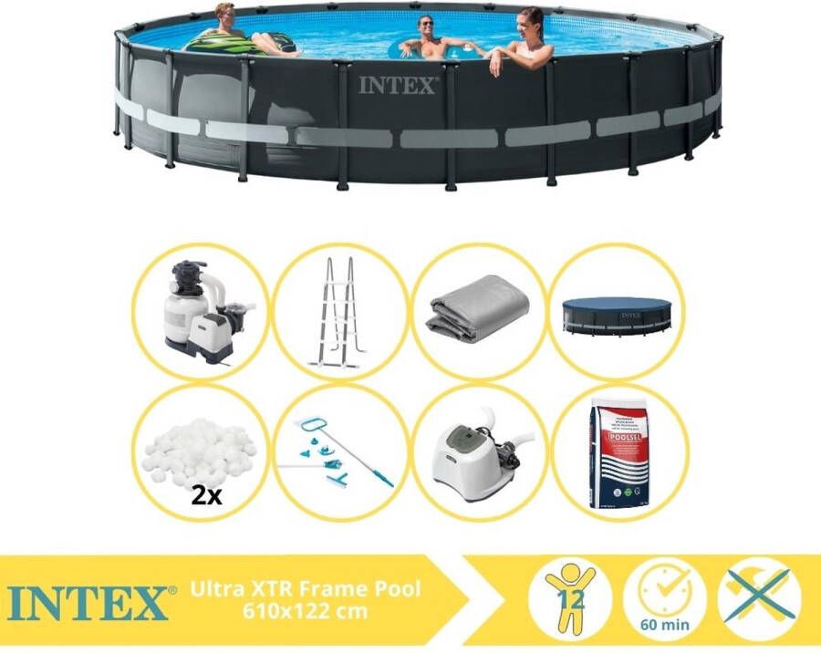 Intex Ultra XTR Frame Zwembad Opzetzwembad 610x122 cm Inclusief Filterbollen Onderhoudsset Zoutsysteem en Zout