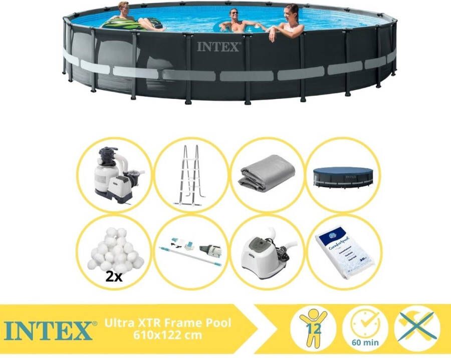 Intex Ultra XTR Frame Zwembad Opzetzwembad 610x122 cm Inclusief Filterbollen Stofzuiger Zoutsysteem en Zout