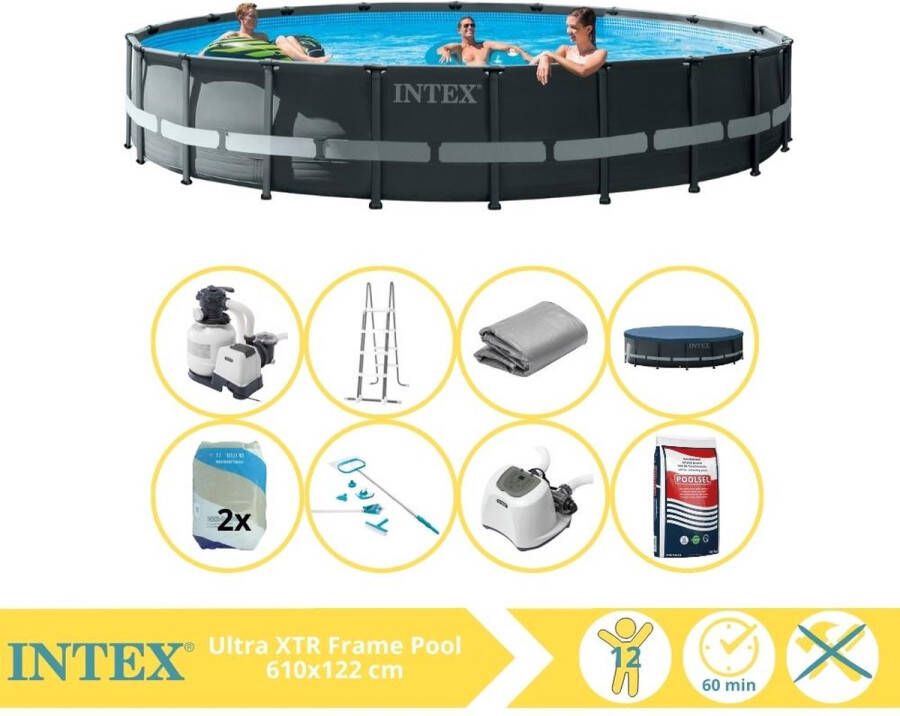 Intex Ultra XTR Frame Zwembad Opzetzwembad 610x122 cm Inclusief Filterzand Onderhoudsset Zoutsysteem en Zout