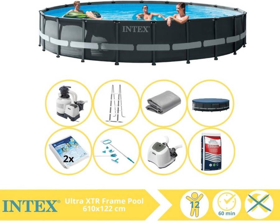 Intex Ultra XTR Frame Zwembad Opzetzwembad 610x122 cm Inclusief Glasparels Onderhoudsset Zoutsysteem en Zout