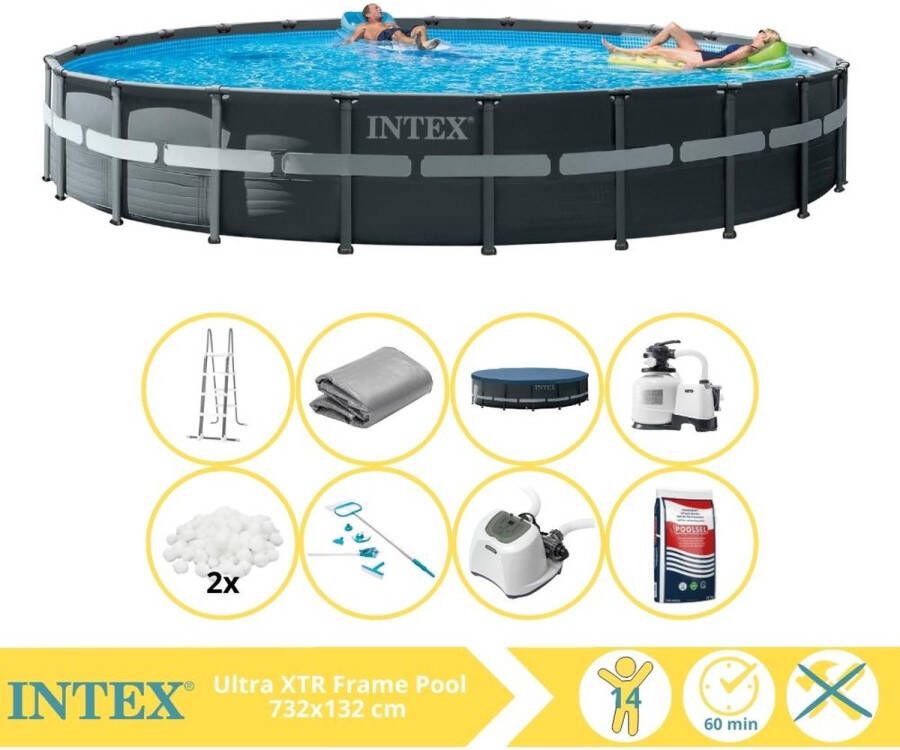 Intex Ultra XTR Frame Zwembad Opzetzwembad 732x132 cm Inclusief Filterbollen Onderhoudsset Zoutsysteem en Zout